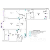 Схема монтажа охранной сигнализации и СКД трехкомнатной квартиры (эконом-вариант)